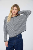 Stripe Raw Edge Cardigan, Dark Brown