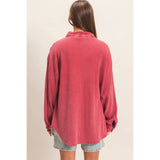Mineral Wash Waffle Knit Shacket, Red