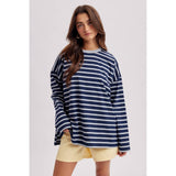 Oversized Striped Long Sleeve, Navy/Cloud
