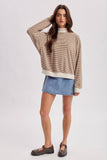 Striped Mock Neck, Natural/Mocha