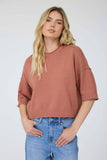 Exposed Seam Drop Shoulder Short Sleeve Top, Sienna
