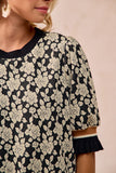 Textured Rose Knit Banded Puff Sleeve