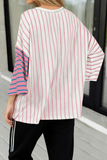 Stripe Colorblock 3/4 Sleeve Loose T Shirt, Pink (S-XL)
