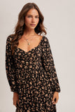 Black Floral Ruched Dress (S,L)