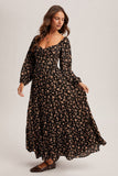 Black Floral Ruched Dress (S,L)