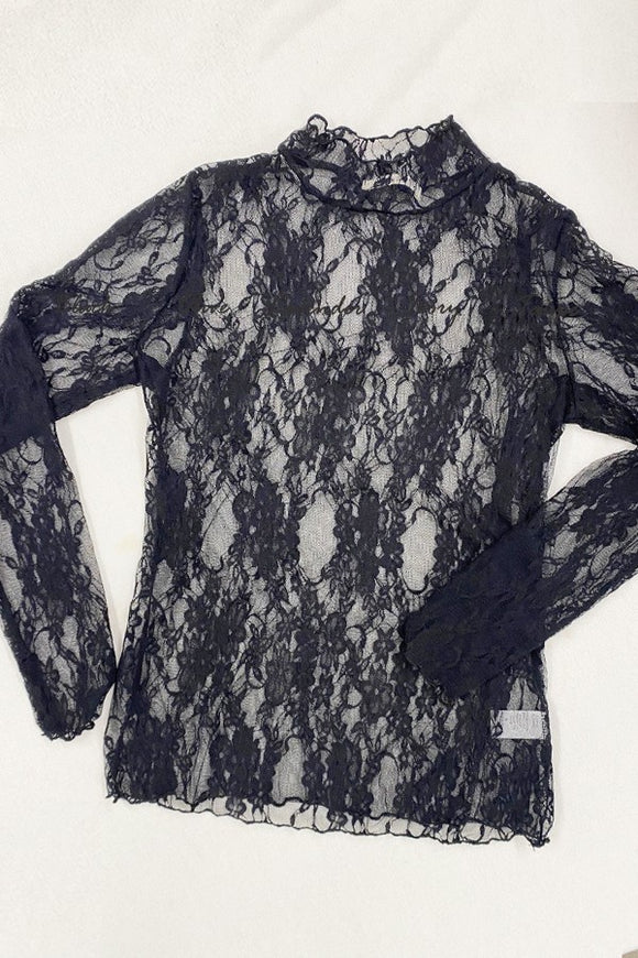 Floral Mesh Layering Top, Black (S, L, 1x-3x)