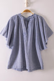 Mineral Washed Gauze Blouse Top, Blue (S)