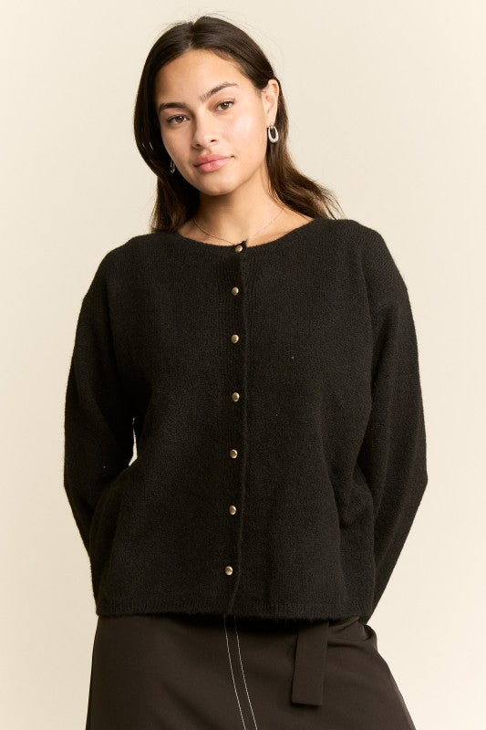 Soft Button Up Cardigan, Black