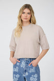 Exposed Seam Drop Shoulder Short Sleeve Pullover, Chocolate Brown
