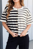 LAS-LIVE Striped Patchwork Button Top (S-XL)