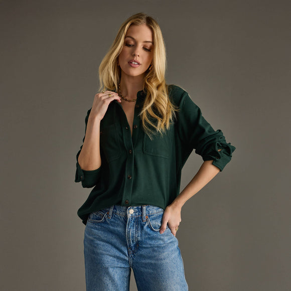 Super Soft Button Up-Hunter Green (L, 2X)