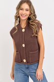 Button Closure Knit Sweater Top, Brown (S-L)