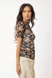 Floral Print Mesh Layering Short Sleeve, Black (S-3X)