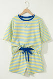 Stripe Contrast Trim Boxy Terry Short Set, Yellow Stripe (S-XL)