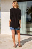 Smocked 3/4 Sleeve Lizzy Top- Black