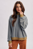 Striped Mock Neck, Camel/Blue
