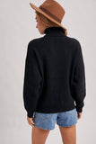 Turtleneck Ribbed Knit Sweater, Black