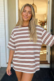 Striped Half Sleeve Casual Oversized Tee (M)