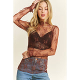 Mesh Fine Lace Long Sleeve, Brown (2x,3x)