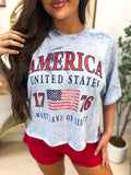 America United States Cutoff Graphic Tee on Ocean Colorblast