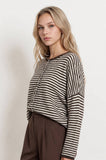 Stripe Raw Edge Cardigan, Dark Brown