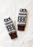 Ivory, Black & Dk. Gray Patterned Mittens
