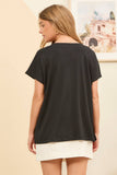 Casual Thick Ribbed V Neck Top, Black (S,M, 1x-3x)