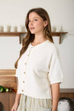 Raw Edge Short Sleeve Knit Cardigan, Natural