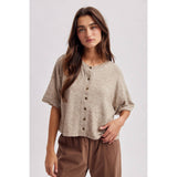 Short Sleeve Button Knit Top