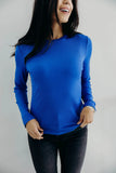 High Neck Long Sleeve  Tee- Cobalt Blue