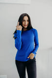 High Neck Long Sleeve  Tee- Cobalt Blue