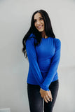 High Neck Long Sleeve  Tee- Cobalt Blue