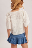 Embroidered Ribbon Tie Cotton Top (S-L)