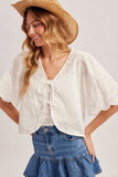 Embroidered Ribbon Tie Cotton Top (S-L)
