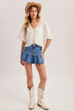 Embroidered Ribbon Tie Cotton Top (S-L)