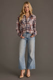 Dusty Blue, Brick & Tan Plaid Button Up