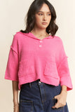 Notched V-Neck Sweater Top, Candy Pink (M, L)