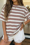 Striped Half Sleeve Casual Oversized Tee (M)