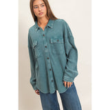 Mineral Wash Waffle Knit Shacket, Dark Teal