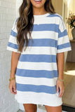 Stripe Raw Seam Shoulder Detail Tee Dress (S-XL)