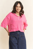 Notched V-Neck Sweater Top, Candy Pink (M, L)