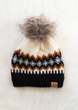 Cream, Rust, Black & Gray Patterned Pom Hat
