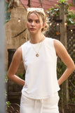 Back Button Detail Ribbed Tank, Ivory (S-L)