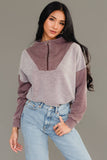 Brown Mixed Media Quarter Zip Sweatshirt