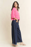 Notched V-Neck Sweater Top, Candy Pink (M, L)