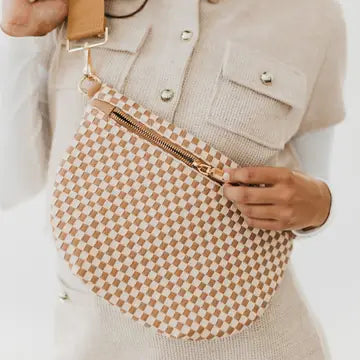 Woven Bum Bag- Checkered Tan