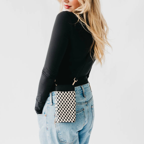 Woven Double Duty Phone Bag-Checkered Black