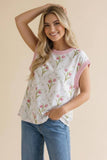 Drop Shoulder Short Sleeve Tulip Print Top