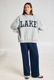 Check Embroidered "LAKE" Mock Neck Sweatshirt