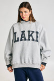 Check Embroidered "LAKE" Mock Neck Sweatshirt